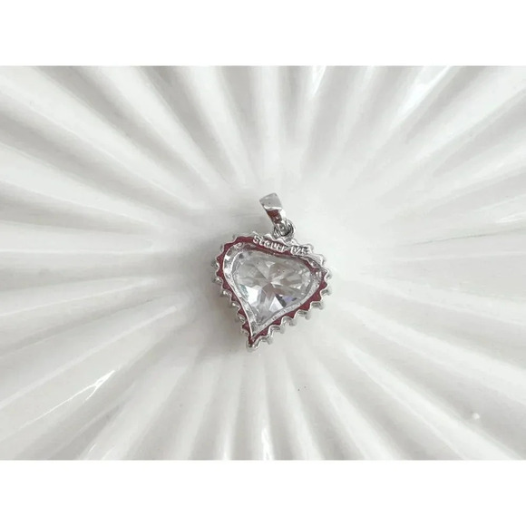 Stauer Signed Vintage Sterling Silver Heart Shaped Cut Center Stone Pendant - Picture 2 of 8